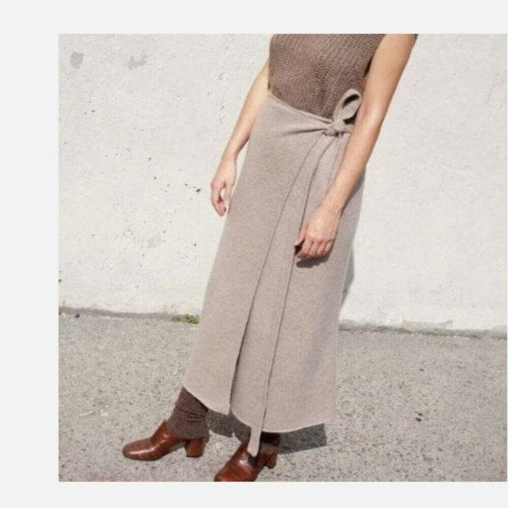 Lauren Manoogian Alpaca Yak Knit Wrap Midi Skirt Neutral Tan Sz 1/S